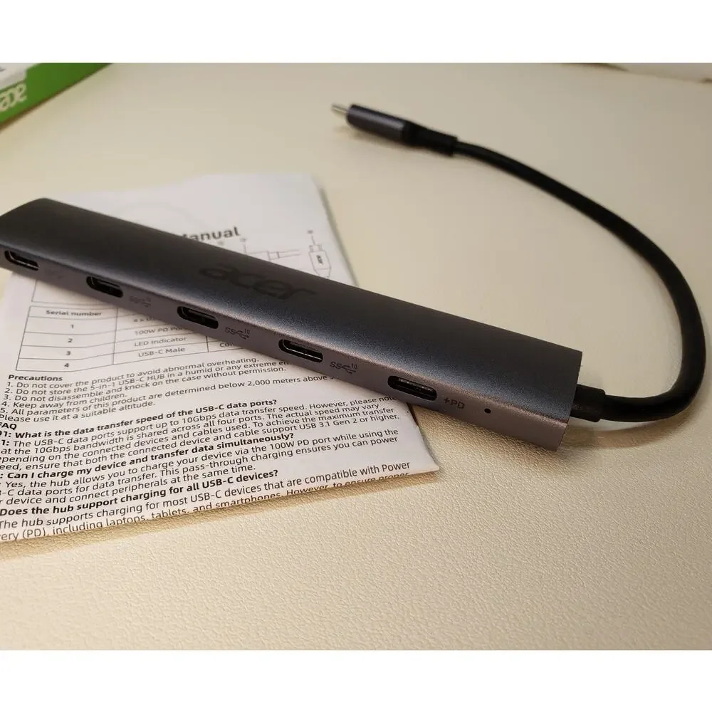 ACER 5-IN-1 USBC HUB MODEL ODK4LO for laptops Mac PC Linux. Portable Type C